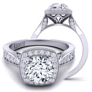  Graduated diamond band cathedral style halo engagement ring HEIR-1476-E 