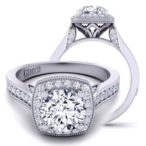  Cushion halo unique cathedral style modern diamond ring HEIR-1476-F 
