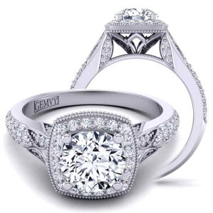  Unique round cut halo Cathedral engagement ring HEIR-1476-K 
