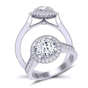  Milgrain pavé  flower inspired halo diamond engagement ring HEIR-1539-HA 