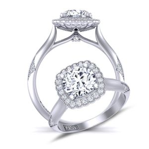  Unique band solitaire flower halo diamond engagement setting  MSNT-HEIR-1539-HF color 14K White Gold