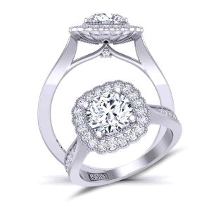  Minimalist tapered band vintage style halo engagement ring  HEIR-1539-HH 