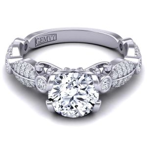  Art Nouveau-Style Butterfly-Inspired diamond and moissanite  engagement ring MSNT-PP-1247-B color 14K White Gold
