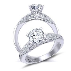  Contemporary micro- solitaire diamond and moissanite  engagement ring setting MSNT-PR-1470-12 color 14K White Gold