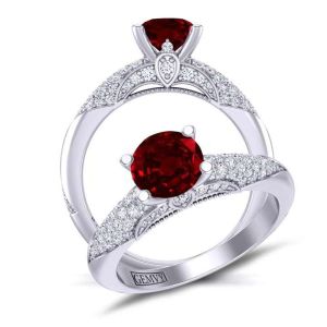  Contemporary micro-pave  diamond and ruby  engagement ring settingRBY-PR-1470-12 