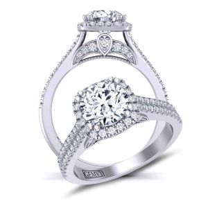  Modern Double row micro pavé  round diamond halo engagement ring PR-1470CH-B 