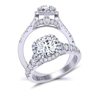  Double claw prongs pavé  halo diamond engagement ring  PR-1470CH-F 