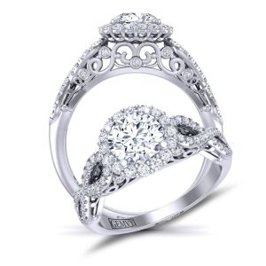  Infinity twist floral halo  diamond and moissanite  engagement ring MSNT-TEND-1180-HK color 14K White Gold