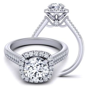  Two-row micro- high profile unique round halo moissanite engagement ring  MSNT-TLP-1200H-BH color 14K White Gold