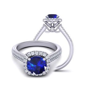  Two-row micro- high profile unique round halo sapphire engagement ring  SPH-TLP-1200H-BH 