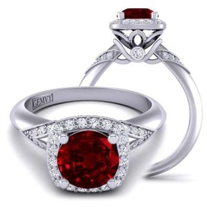  Plain band artistic one-of-a-kind floral halo ruby engagement ringRBY-TLP-1200H-HH 
