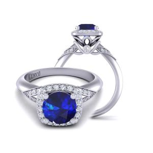  Plain band artistic one-of-a-kind floral halo sapphire engagement ring SPH-TLP-1200H-HH 