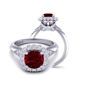  Unique band designer ruby engagement ring with exquisite floral halo RBY-TLP-1200H-MH 