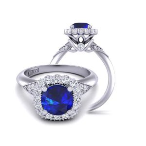  Unique band designer sapphire engagement ring with exquisite floral halo  SPH-TLP-1200H-MH 