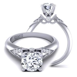  Unique band designer moissanite engagement ring with exquisite solitaire prong design MSNT-TLP-1200S-DS color 14K White Gold