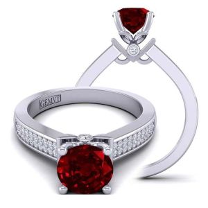  3mm two-row micro  gold diamond and ruby  engagement ring RBY-TLP-1200S-ES 