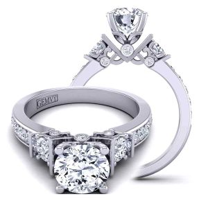  3mm flower inspired artistic three-stone diamond engagement ring. TLP3-1200-B3 