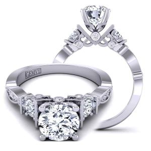  Vintage style 3-stone flower inspired diamond ring setting TLP3-1200-G3 