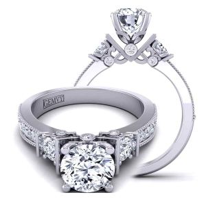  Pavé set unique three-stone round diamond engagement ring TLP3-1200-H3 