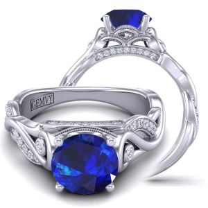  Art Nouveau Nature Filigree diamond and sapphire  engagement ring SPH-VNE6620-R 