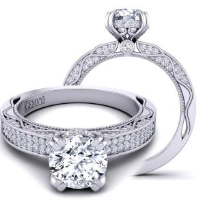  Micro pavé  two-row vintage style diamond engagement ring  WIST-1510S-FS 