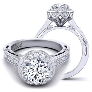  Floral vintage inspired diamond and moissanite  semi-mount engagement ring MSNT-WIST-1517-C color 14K White Gold