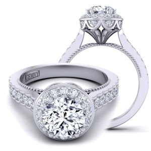  High profile cathedral vintage inspired halo moissanite engagement ring MSNT-WIST-1517-D color 14K White Gold