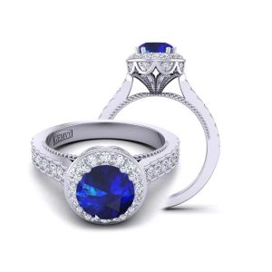  High profile cathedral vintage inspired halo sapphire engagement ring SPH-WIST-1517-D 