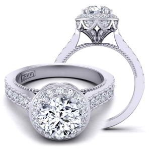  High profile cathedral vintage inspired halo engagement ring WIST-1517-D 
