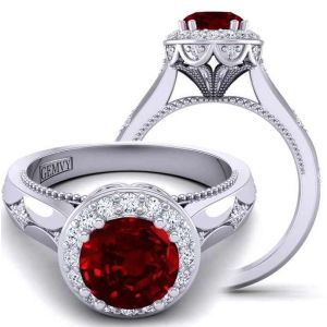  Custom cathedral vintage inspired floral halo diamond & Ruby ring RBY-WIST-1517-K 