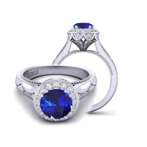  Custom cathedral vintage inspired floral halo diamond & sapphire ring  SPH-WIST-1517-K 