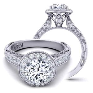  Tapered high profile cathedral floral halo diamond engagement ring WIST-1529-HC 