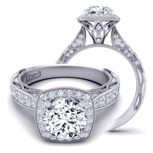  Modern vintage inspired cushion shaped halo diamond engagement ring WIST-1529-HF 
