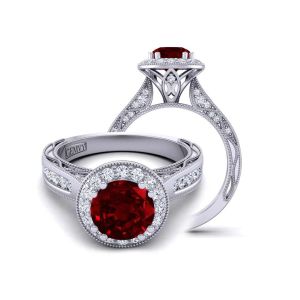  Round channel set tapered band halo diamond and ruby  engagement ring RBY-WIST-1529-HK 