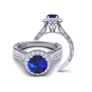  Round channel set tapered band halo diamond and sapphire  engagement ring  SPH-WIST-1529-HK 