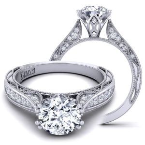  Unique antique style moissanite & diamond engagement ring.  MSNT-WIST-1529-SH color 14K White Gold