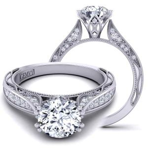  Slender pavé  modern antique style diamond wedding ring. WIST-1529-SH 