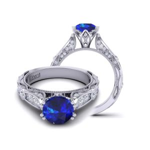  Cathedral style vintage inspired milgrain diamond and sapphire  engagement ring   SPH-WIST-1529-SK 
