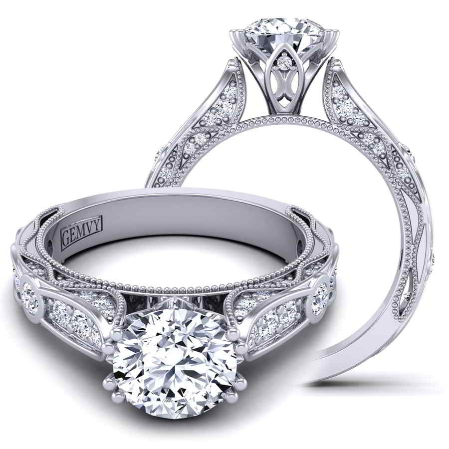 Princess Wedding Ring Vintage Style Ring Vintage Art Deco Style Ring 14K White Gold Over Ring Edwardian Ring Milgrain Bezel Set Ring