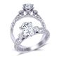  Vine inspired pavé 4-prong three-stone unique engagement ring 1509-3E 