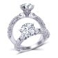  Vintage style floral round diamond three-stone 2.5 mm engagement ring 1510T-A 
