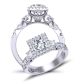  Princess-cut 3-stone vintage style halo gold 3mm engagement ring 1538M-3M 