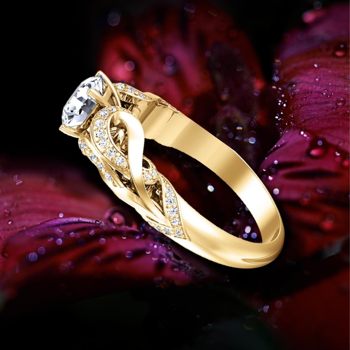 Modern Art Nouveau engagement ring-yellow gold butterfly inspired