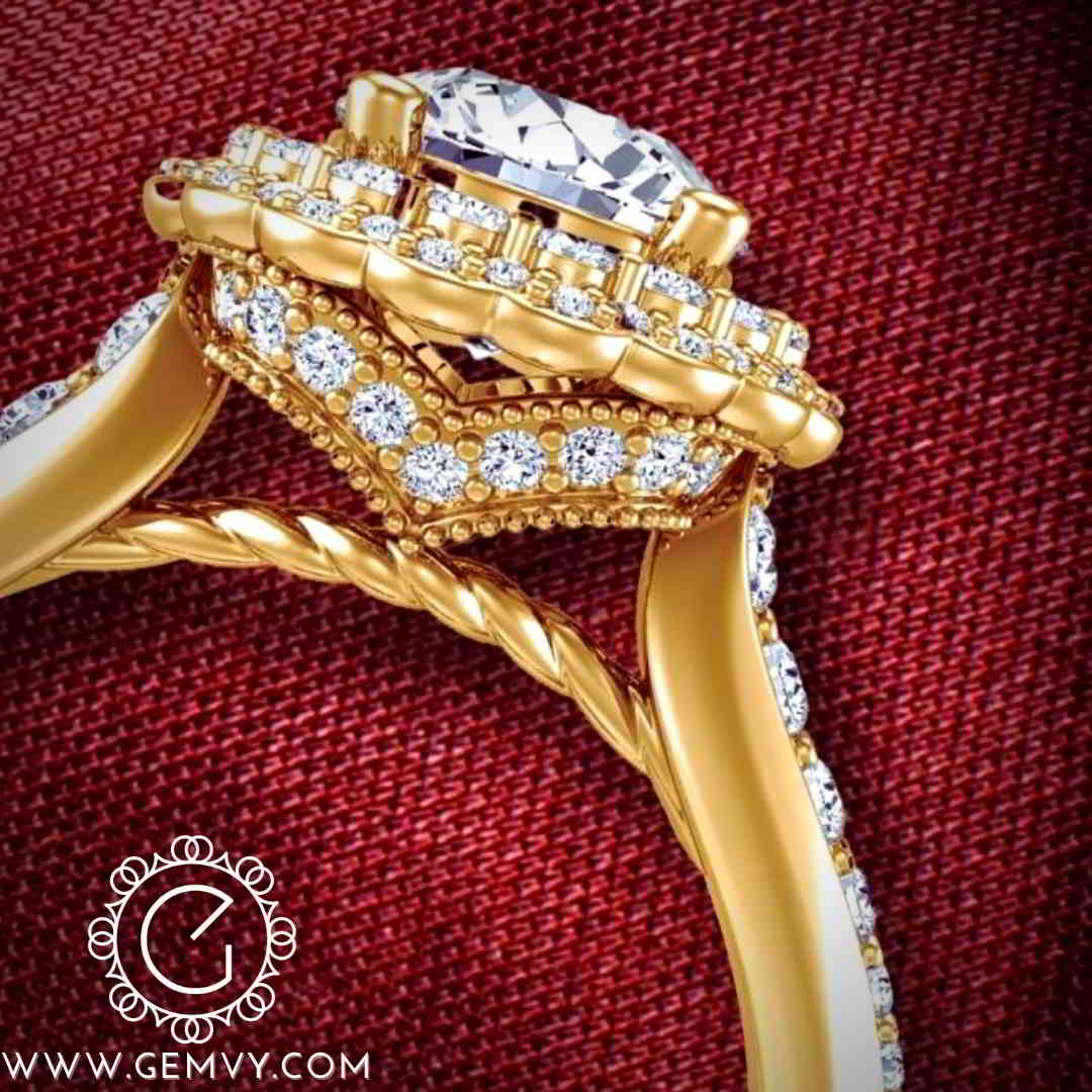 ART DECO VINTAGE STYLE DOUBLE HALO ROUND DIAMOND ENGAGEMENT RING 1345FL-A
