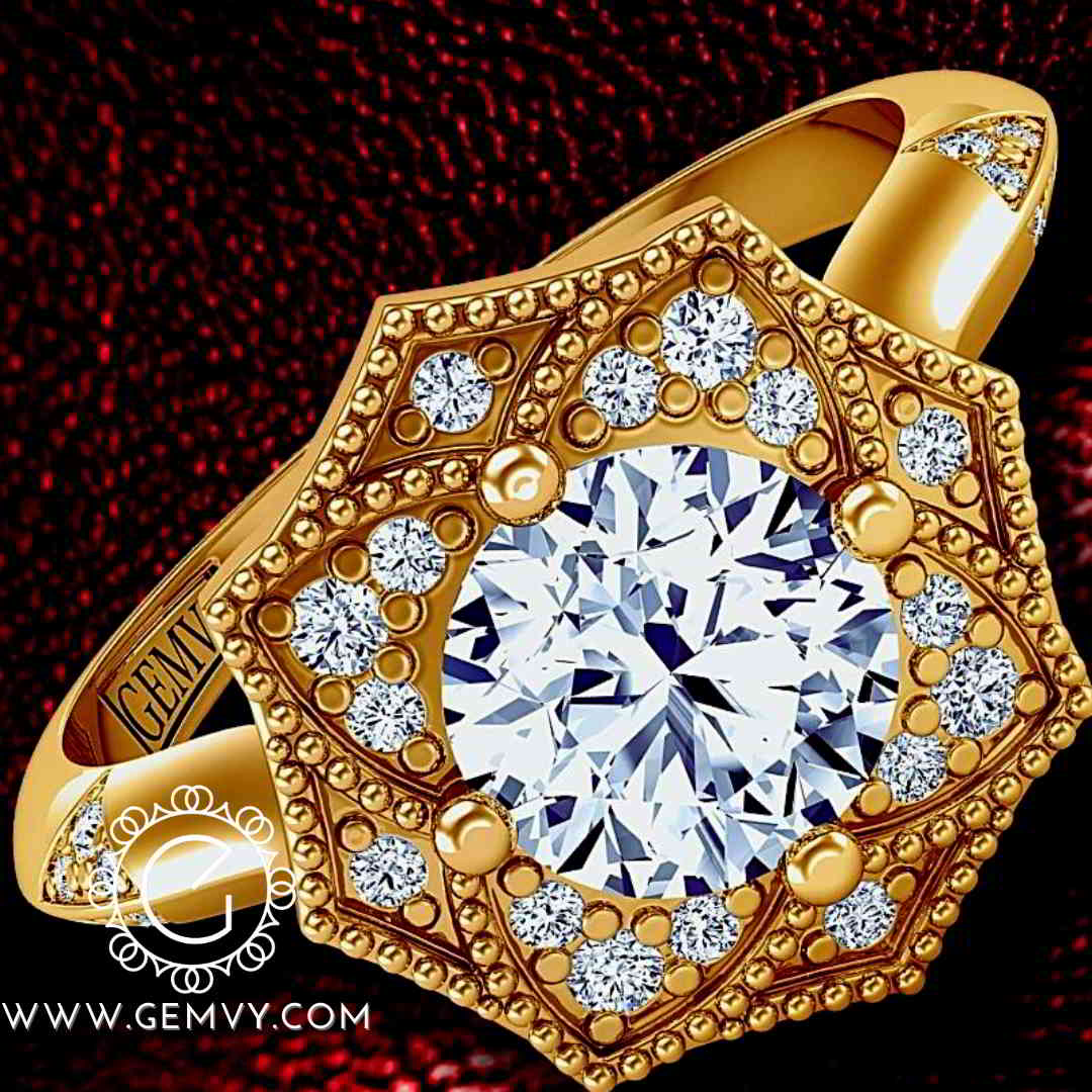 AMARYLLIS FLOWER INSPIRED HALO DIAMOND ENGAGEMENT RING 1539FL-B