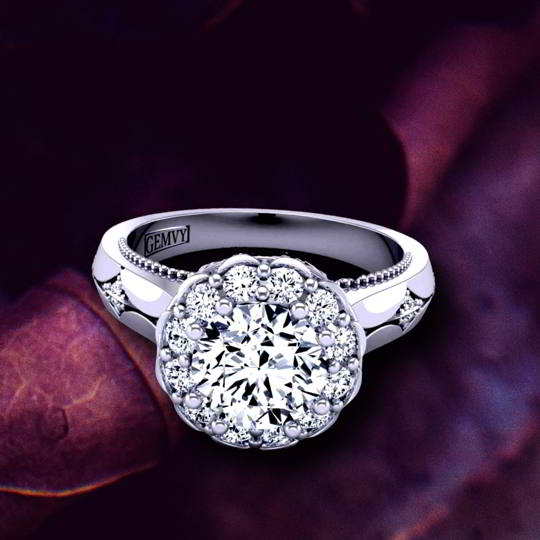 Elegant Art Deco Diamond Halo Engagement Ring 1517FLD-DV