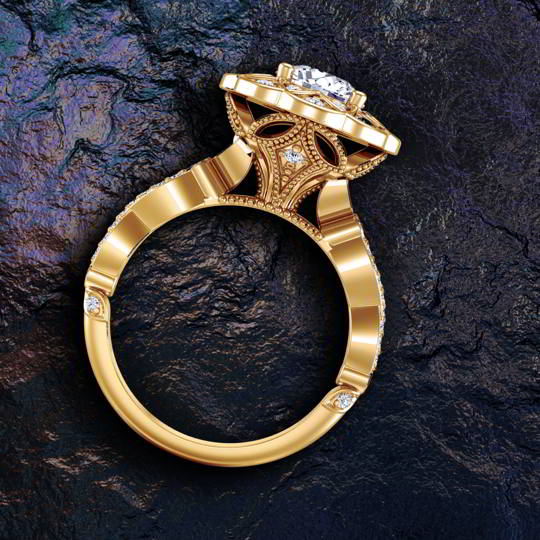 Victorian inspired flower halo diamond engagement ring 1519FL-C