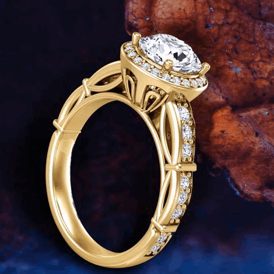 Art Nouveau inspired Unique halo diamond Engagement Ring 1488