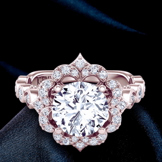 Antique-Inspired Art Deco Halo Engagement Ring with Unique Band ADCO-3211-2