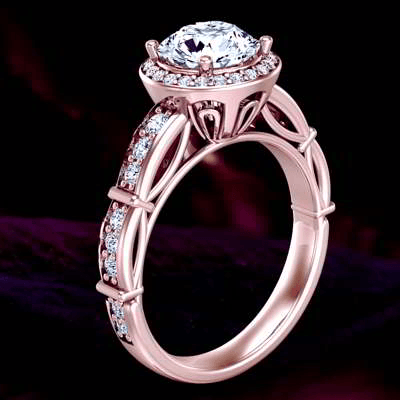 Art Nouveau inspired Unique halo diamond Engagement Ring 1488